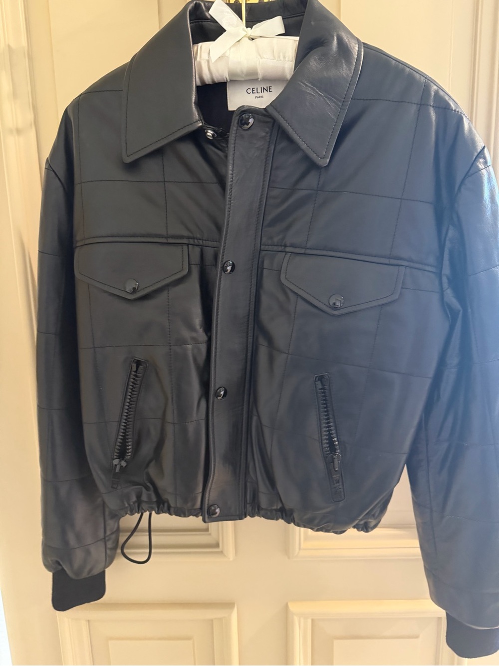 Celine Black Quilted Leather Bomber Jacket